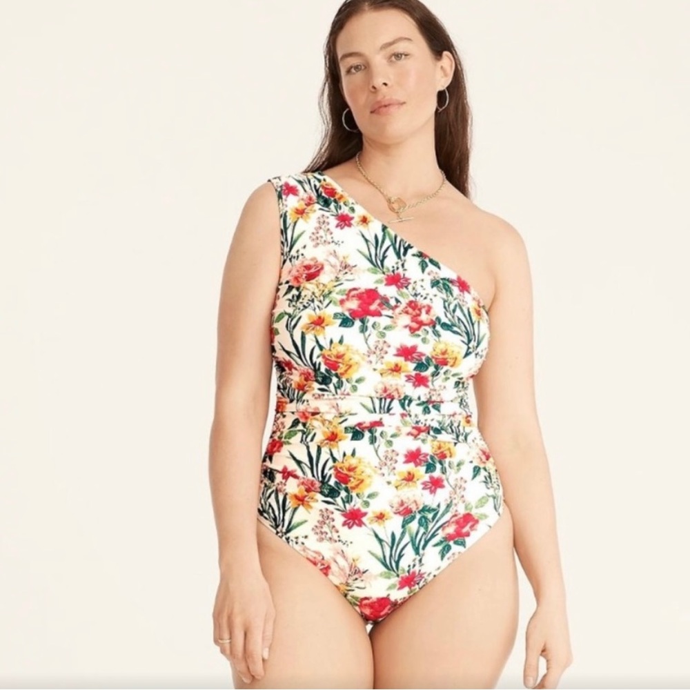 J Crew Rouched one-shoulder one-piece in Vintage Floral